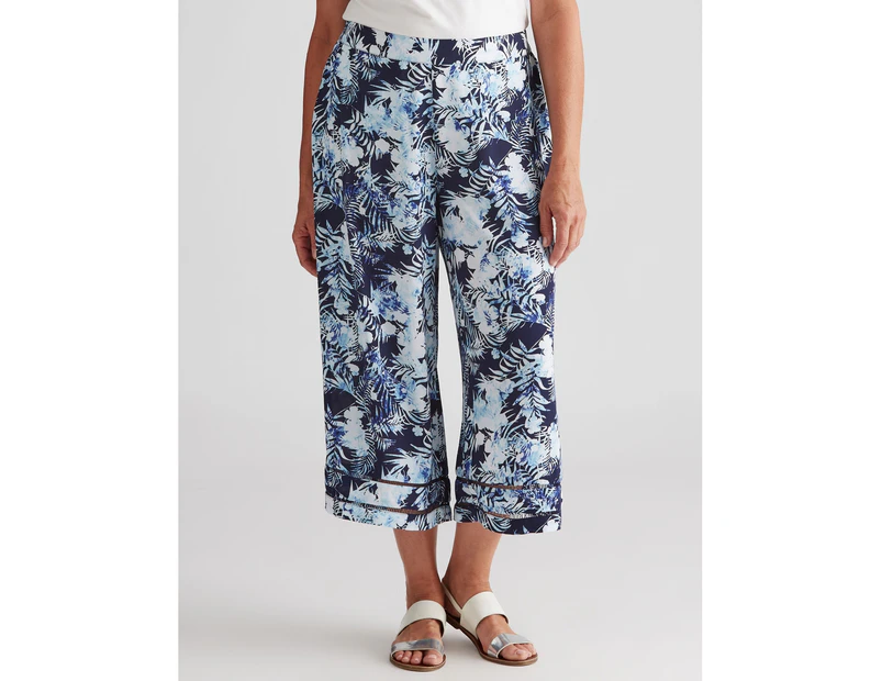 Millers Pull On Printed Crepe Culotte Bottom - Womens - Navy White Palm