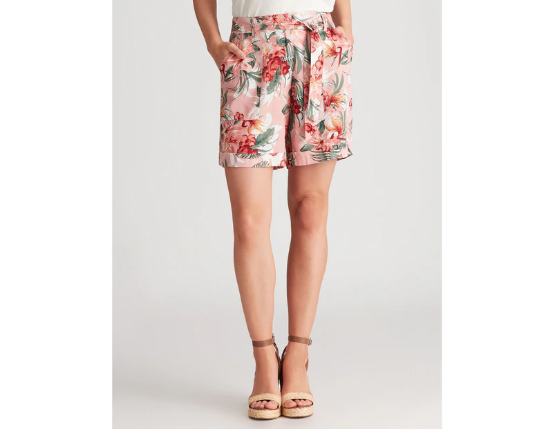 Katies Linen Blend Printed Shorts - Womens - Tropical Beauty