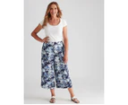 Millers Pull On Printed Crepe Culotte Bottom - Womens - Navy White Palm