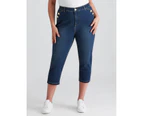 Beme Button Pocket Crop Jeans - Womens - Plus Size Curvy - Dark Mid Wash