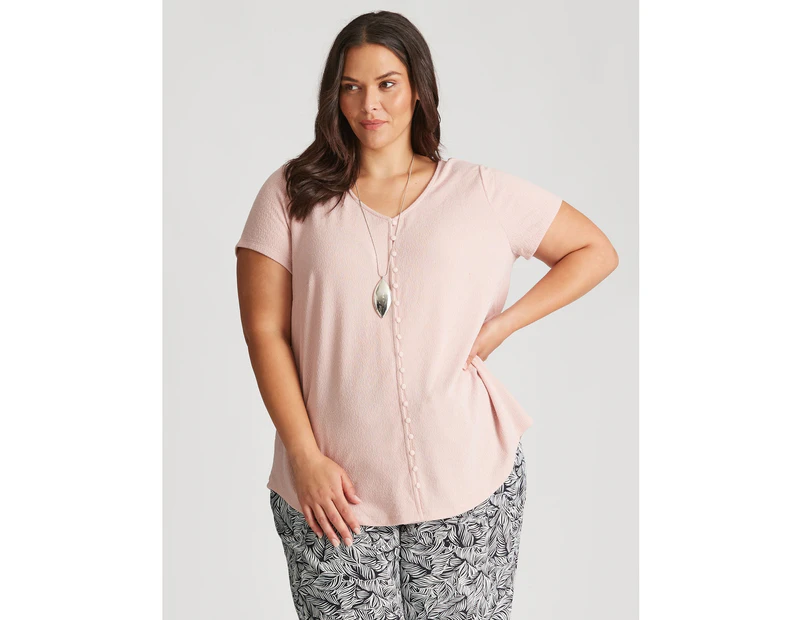 Autograph Knitwear Short Sleeve Textured Top - Womens - Plus Size Curvy - Blush