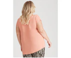 Beme Extended Sleeve Woven Top - Womens - Plus Size Curvy - Burnt Coral