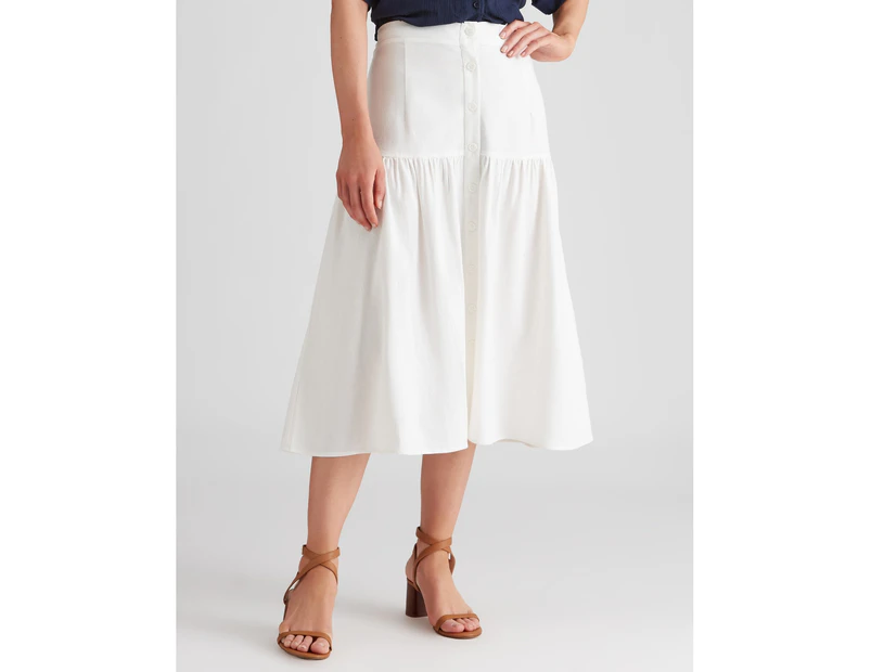 Katies Midi Button Skirt - Womens - White