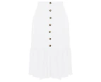 Katies Midi Button Skirt - Womens - White