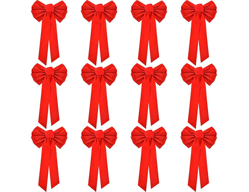 (48cm  by 25cm ) - Patelai 12 Pieces Christmas Red Velvet Bows Large Bow Tie Holiday Bow for Christmas Decoration (48cm by 25cm )