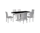 7 Pieces Dining Suite Dining Table & 6X white Chairs in Rectangular Shape High Glossy MDF Wooden Base Combination of Black & White Colour