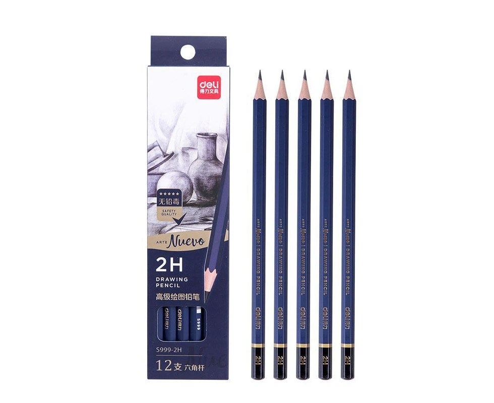 Deli S999 2H Graphite Safety Quality Drawing Sketching Writing Pencil Set 12Pcs