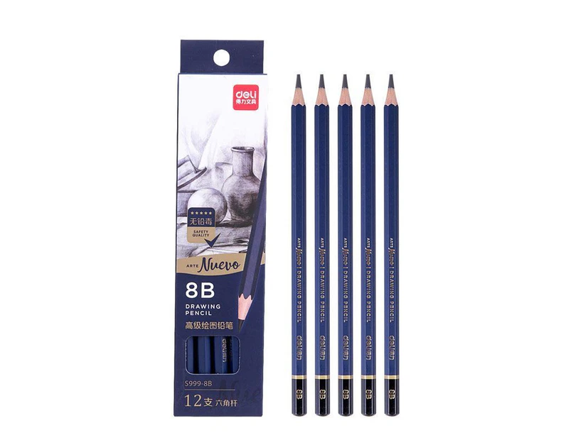 Deli S999 8B Graphite Safety Quality Drawing Sketching Writing Pencil Set 12Pcs