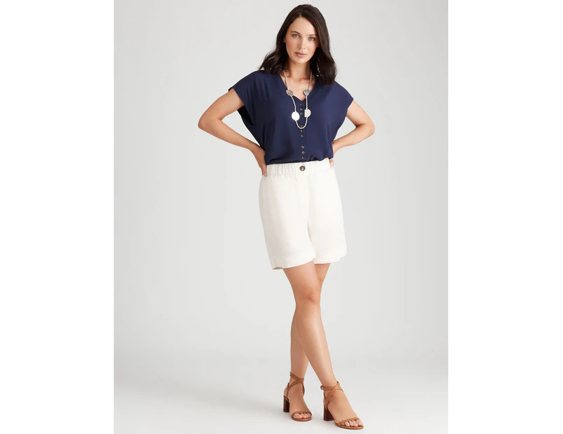 Katies Linen Blend Pull On Shorts - Womens - Stone