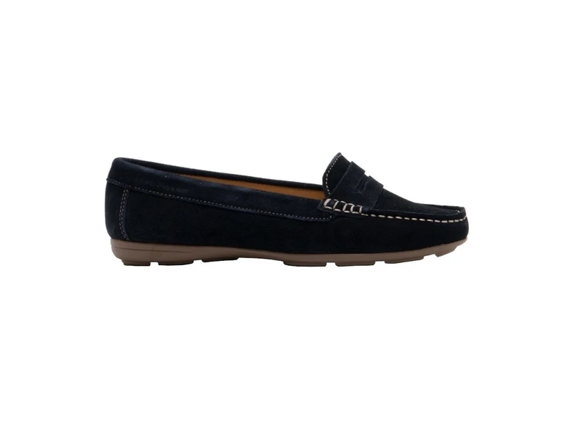 Hush Puppies Womens Margot Suede Leather Loafer Shoe (Navy) - FS7020