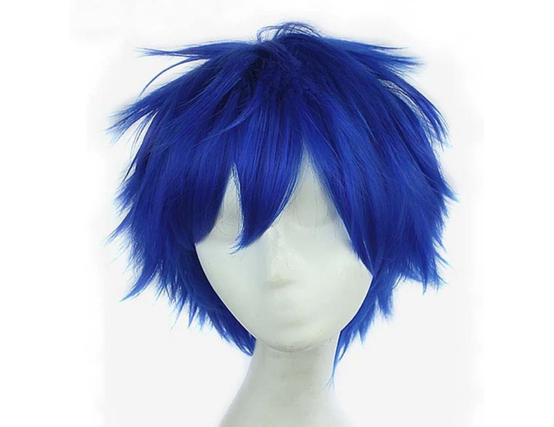 God's Hand 30cm Dark Blue Short Straight Anime Cosplay Wigs for Men Girls Halloween Party (dark blue)
