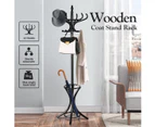 Wooden Coat Rack Stand 12 Hook Clothes Hat Hanger Umbrella Hall Tree Organizer Walnut Black