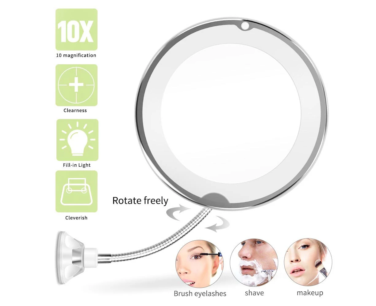 10X Magnifying Makeup Mirror With Lights 360° Flexible Illuminated Bendable Neck LED Light