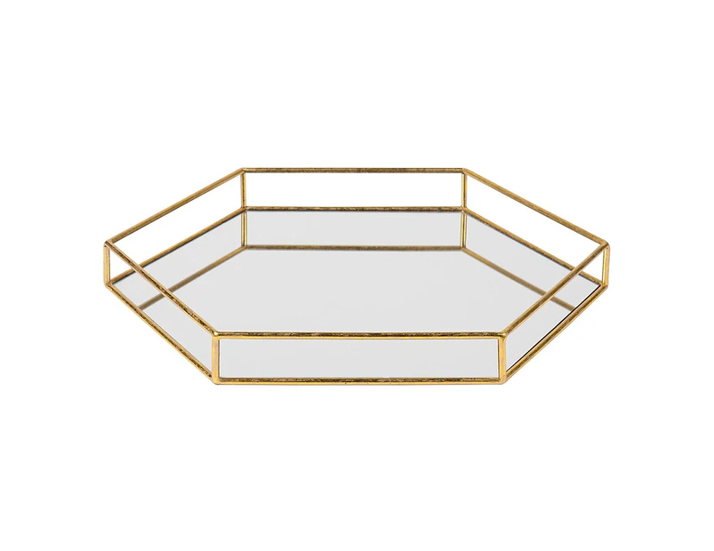 (20x20, Gold) - Kate and Laurel Felicia 20x20 Metal Mirrored Hexagon Decorative Tray, Gold