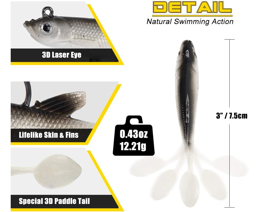 10 X Soft Plastic Vibe Lures Poddy Mullet Flathead Jig Heads Barra Cod  Fishing