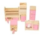 All 4 Kids Wooden Doll House Furniture Miniature 6 Rooms & 4 Dolls Set 8