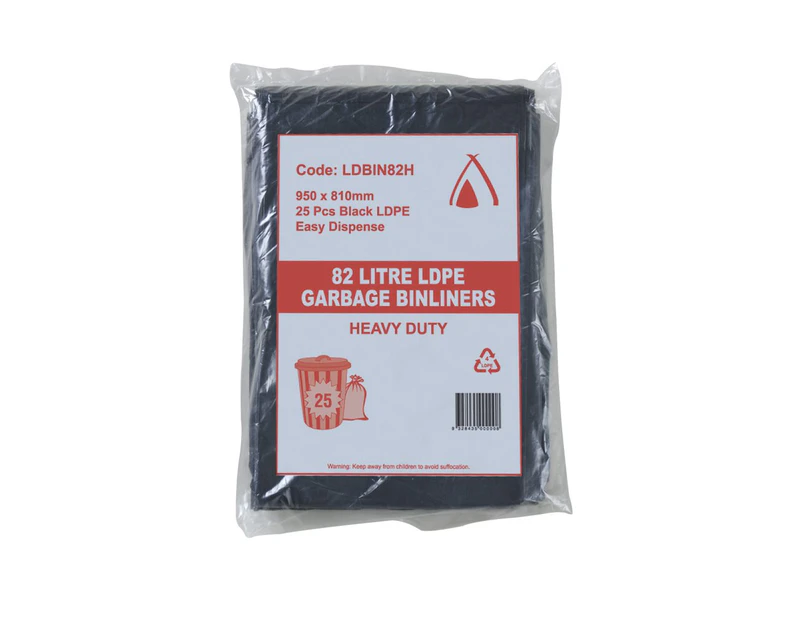 100 Pcs X 82L Black Garbage Ldpe Heavy Duty Bin Liners Commercial Bags - Black