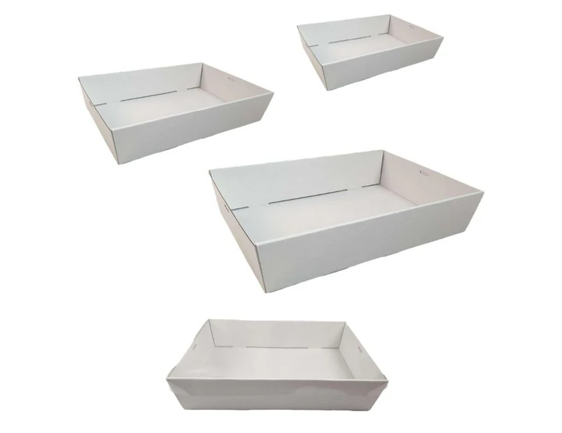 50 X Large White Disposable Catering Grazing Boxes Trays With Clear PET Lids - White