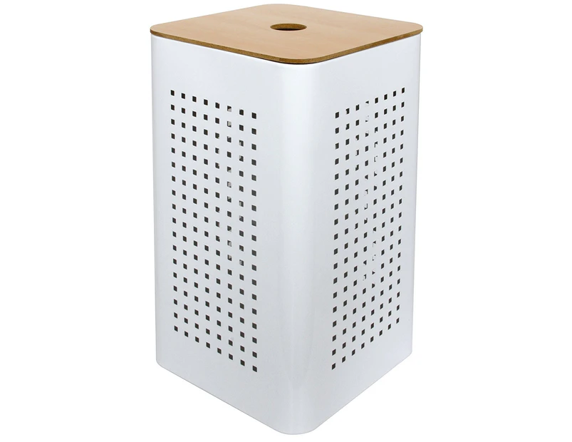 Gelco 707540 White Laundry Basket White Metal/Wood 30 x 30 x 50 cm