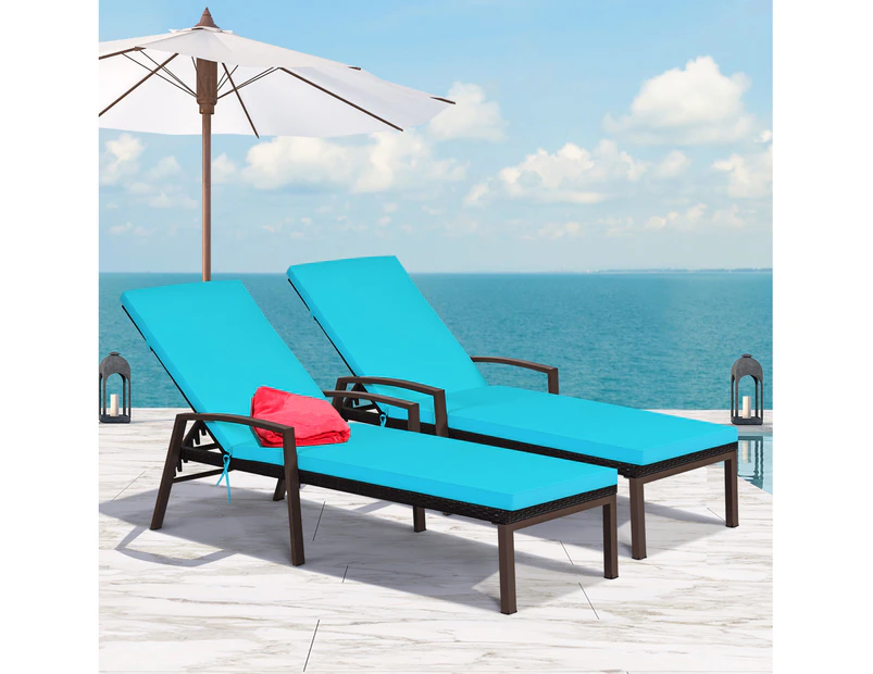 Costway 2PC Sun Lounge Outdoor Furniture Day Bed Rattan Sofa Cushion Armchair Patio Garden Pool w/Adjustable Backrest