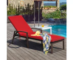 Costway 2PC Sun Lounge Outdoor Furniture Day Bed Rattan Sofa Cushion Armchair Patio Garden Pool w/Adjustable Backrest, Red