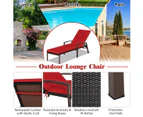 Costway 2PC Sun Lounge Outdoor Furniture Day Bed Rattan Sofa Cushion Armchair Patio Garden Pool w/Adjustable Backrest, Red