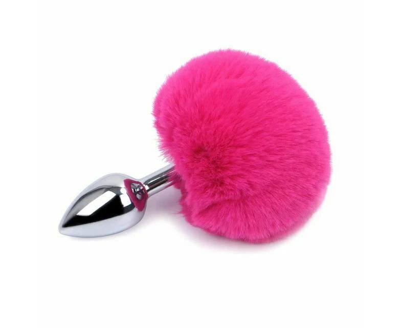 Fluffy Bunny Fox Tail Anal Plug Pet Play Bondage Kink Bdsm Fetish Restraints - Rose Red