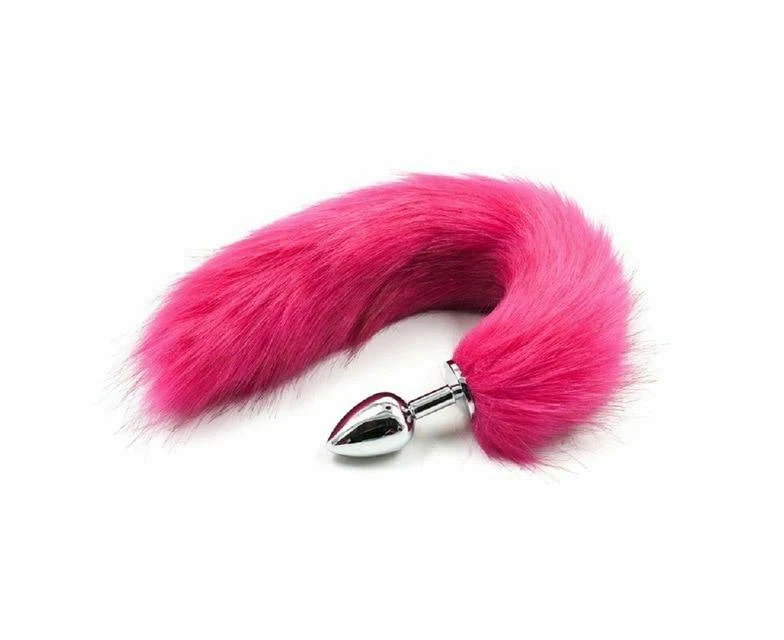 Fluffy Bunny Fox Tail Anal Plug Pet Play Bondage Kink Bdsm Fetish Restraints - Rose Red