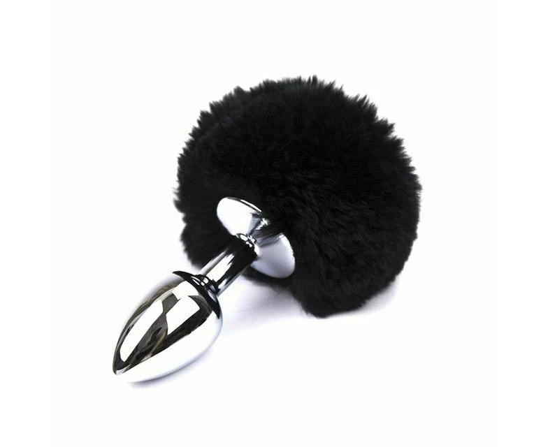 Fluffy Bunny Fox Tail Anal Plug Pet Play Bondage Kink Bdsm Fetish Restraints - Black