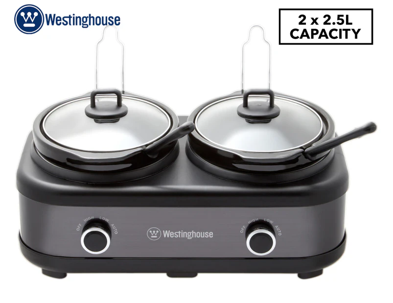 Westinghouse 2 Pot Slow Cooker - Black/Stainless Steel WHSC06KS