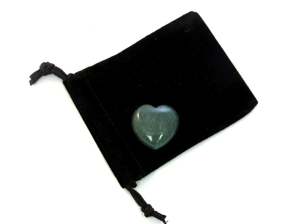 (Green Aventurine) - Zentron Crystal Collection: Green Aventurine 30MM All Natural Polished Pocket Gemstone Crystal Puff Heart and Velvet Pouch