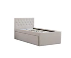 Istyle Norman King Single Trundle Storage Bed Frame Fabric White Oak Beige