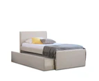 Istyle Selina King Single Trundle Storage Bed Frame Fabric White Oak Beige