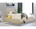 Istyle Dupont King Single Trundle Storage Bed Frame Fabric White Oak Beige