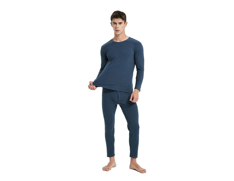 Strapsco Men's Ultra Soft Autumn And Winter Thermal Underwear Fleece Lined Pajamas-Navy