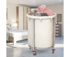 SOGA Stainless Steel Commercial Round Soiled Linen Laundry Trolley Cart with Wheels White