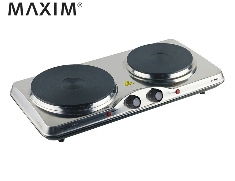 Maxim KitchenPro Portable Electric Twin Hot Plate Cooktop - Stainless Steel HP2