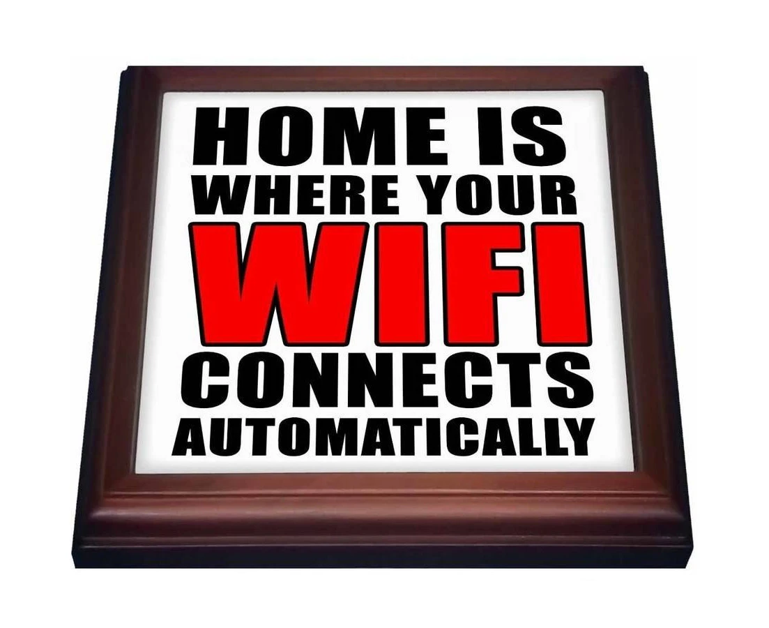 3dRose Home Is Where Your Wifi Connects Automatically Red, Trivet with Ceramic Tile, 20cm by 20cm