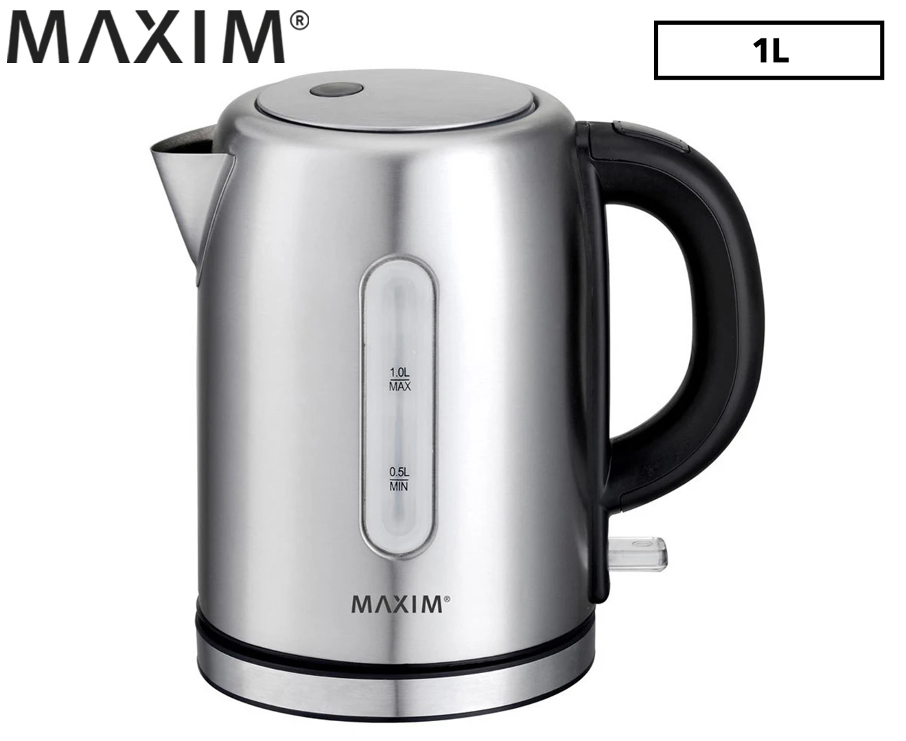 Maxim 1L Small Stainless Steel 2200W Electric Cordless Kettle Jug Water Boiler