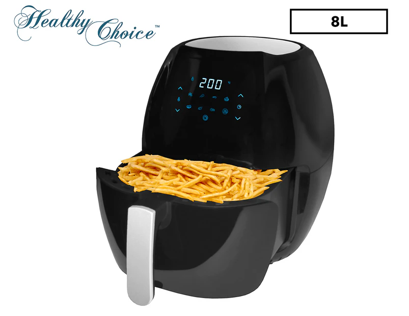 Healthy Choice 8 Litre Digital Air Fryer for Healthy Oil-Free Cooking -  Multi-Use 1800W One Touch Digital Oven Cooker for Deep Frying, Roasting,  Baking & Grilling - 8 Presets Cooking Programs, Black 