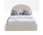 Gas Lift Storage Bed Frame with Arched Bed Head in King, Queen and Double Size (Beige Fabric)