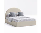 Gas Lift Storage Bed Frame with Arched Bed Head in King, Queen and Double Size (Beige Fabric)