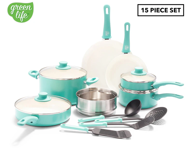 GreenLife Stainless Steel 13-Piece Knife Block Cutlery Set, Turquoise