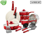 GreenLife 16-Piece Soft Grip Ceramic Non Stick Cookware Set - Scarlet Red