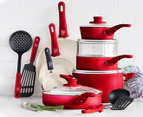 GreenLife 16-Piece Soft Grip Ceramic Non Stick Cookware Set - Scarlet Red