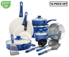 GreenLife 16-Piece Soft Grip Ceramic Non Stick Cookware Set - Blue