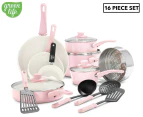 GreenLife 16-Piece Soft Grip Ceramic Non Stick Cookware Set - Pink