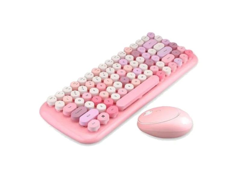 Classic Vintage Wireless Keyboard And Mouse Set In Blue/Pink/Green - Pink - Pink
