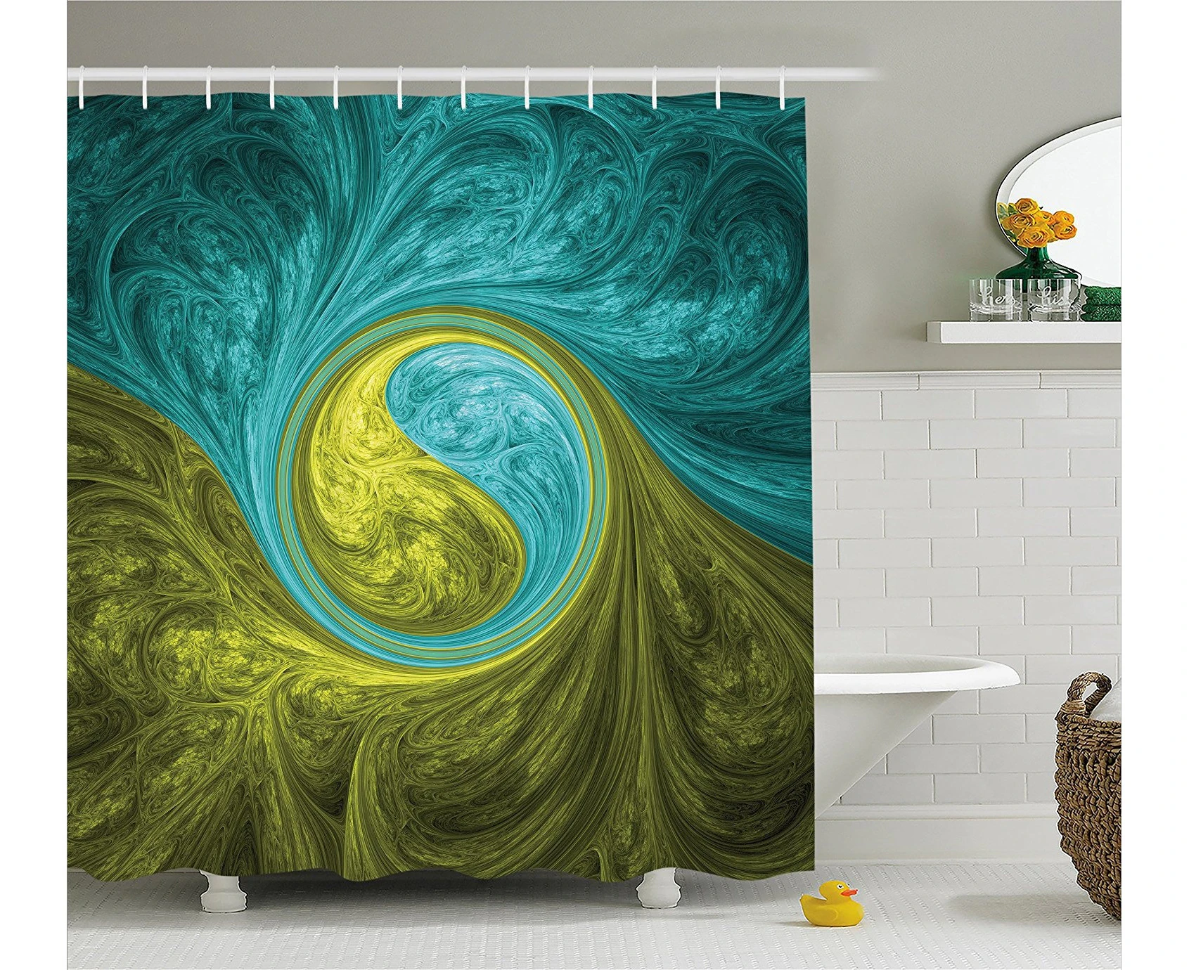 (180cm  W By 190cm  L, Multi 8) - Spires Decor Shower Curtain by Ambesonne, Zen Eastern Spiral Psychedelic Figure with Sunny Side Asian Ethnic Decor , Fabr