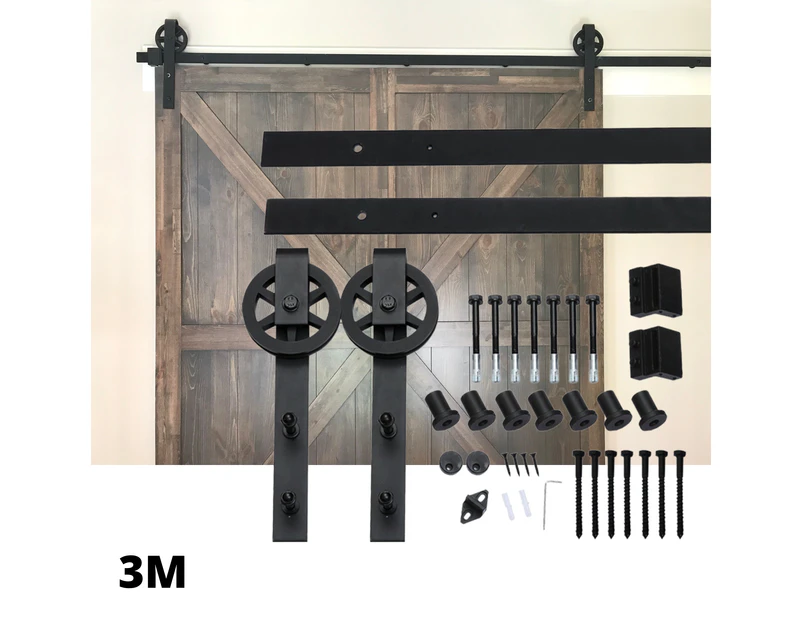 Classic American Style Single Sliding Barn Door Hardware Track Roller Kit - 3M